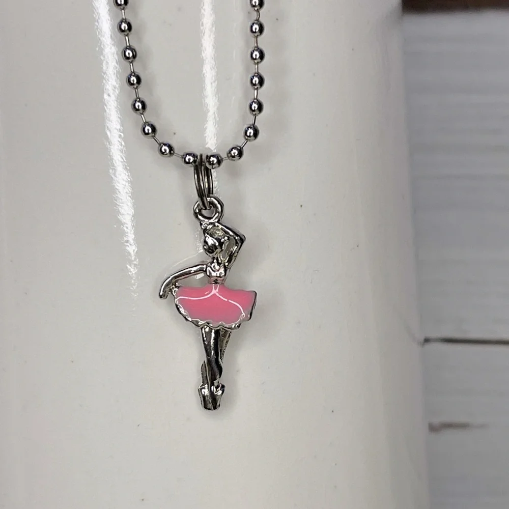 🔥 BEING DONATED Pink Ballerina Charm Necklace Ballerina Pendant Necklace